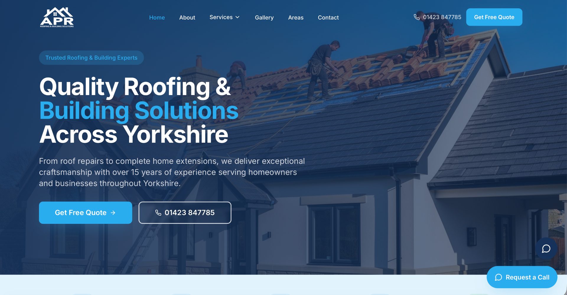 APR Roofing website homepage
