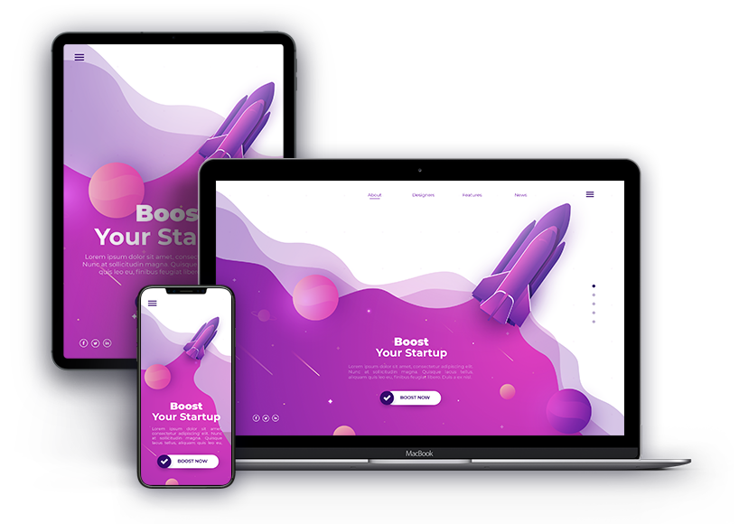 Professional web design and development workspace with modern website mockups and code